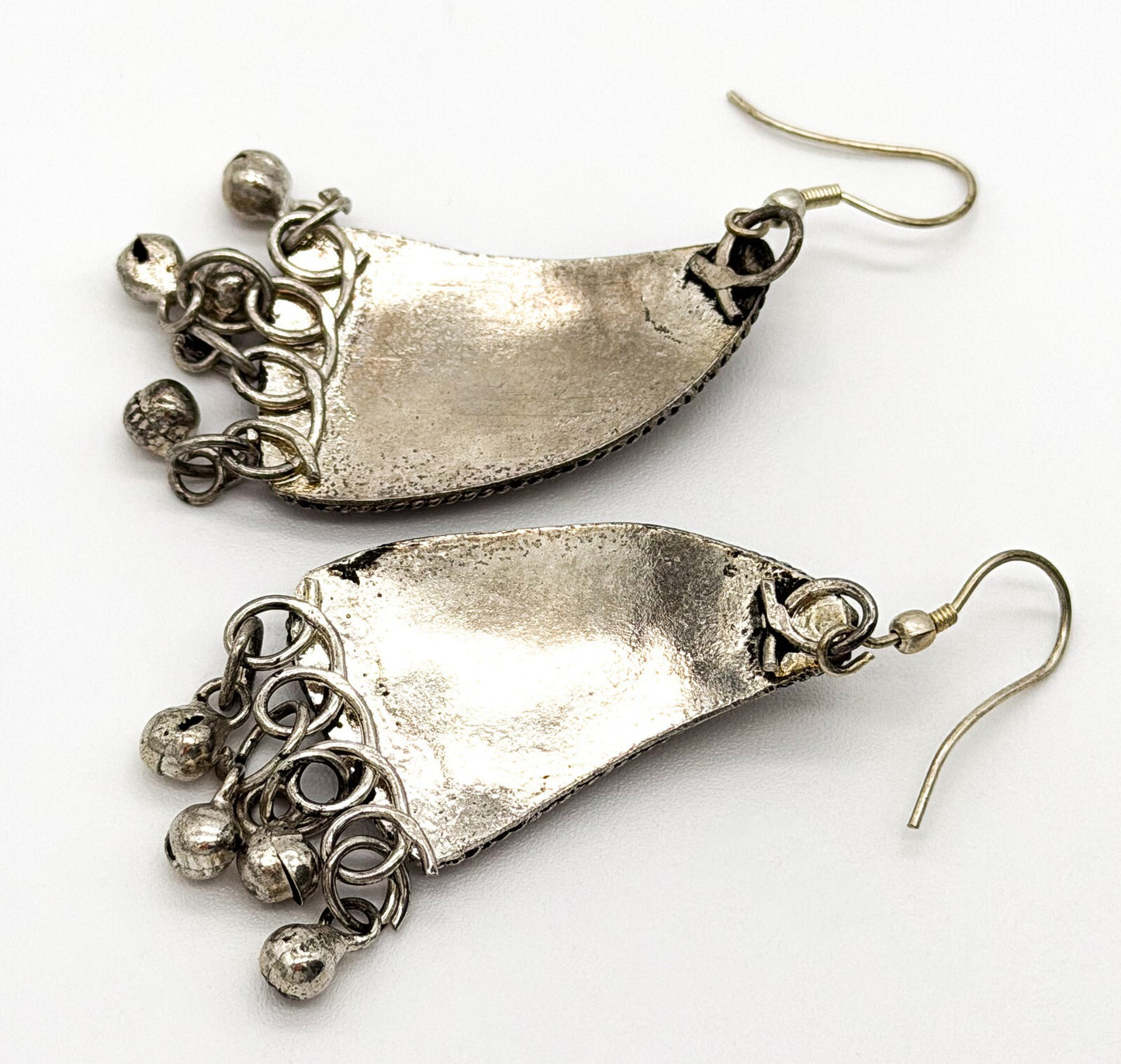 Vintage Statement Bib Necklace Set Silver Tone Ethnic Turkish Style Earrings