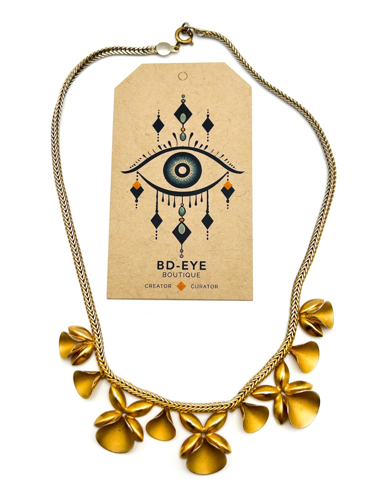 Unsigned Vintage Gold Tone Fluted Petal Flower Necklace