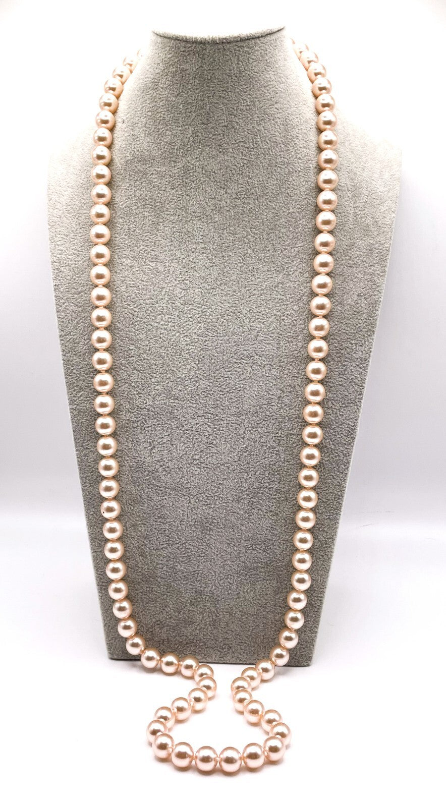 Champagne-Pink Glass Faux Pearl Strand Necklace - Beaded Pale