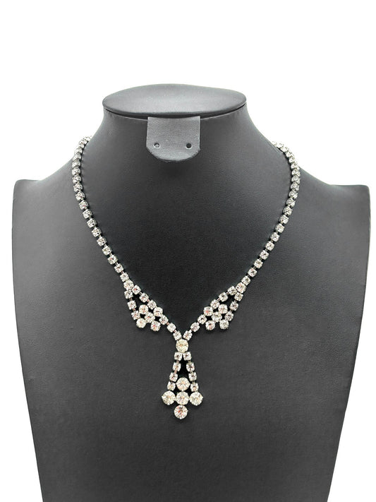 Vintage Prong-set Glass Rhinestone Y Necklace - Pendant Drop and Collar-style
