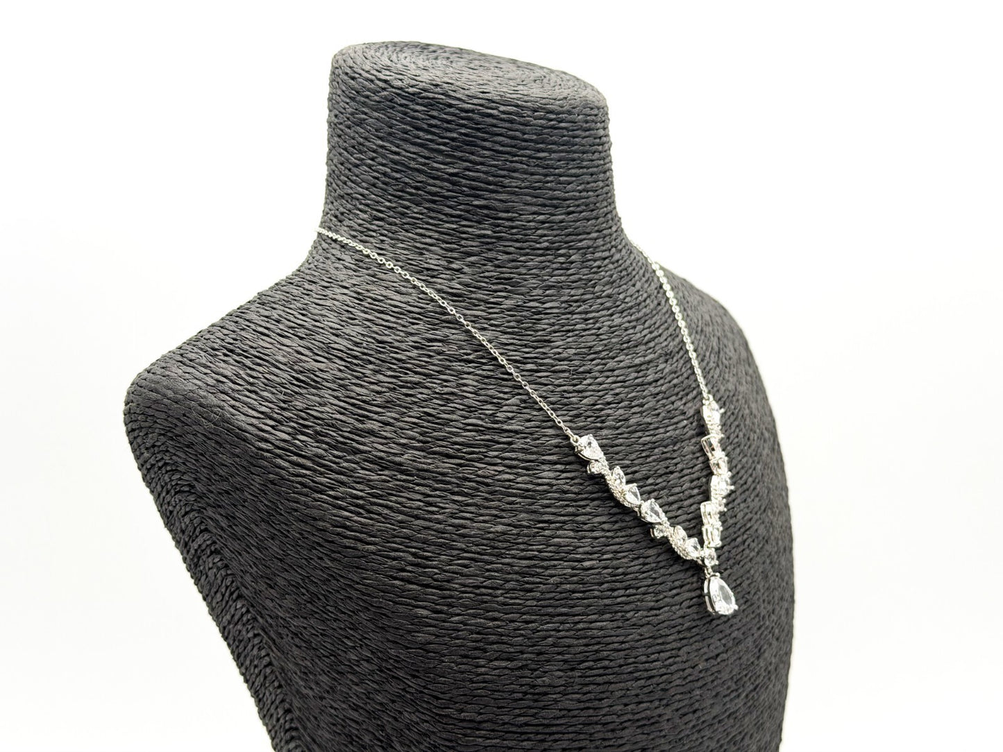 Jon Richard Silver Tone CZ Y Drop Necklace Clear Crystal Bridal Wedding Evening