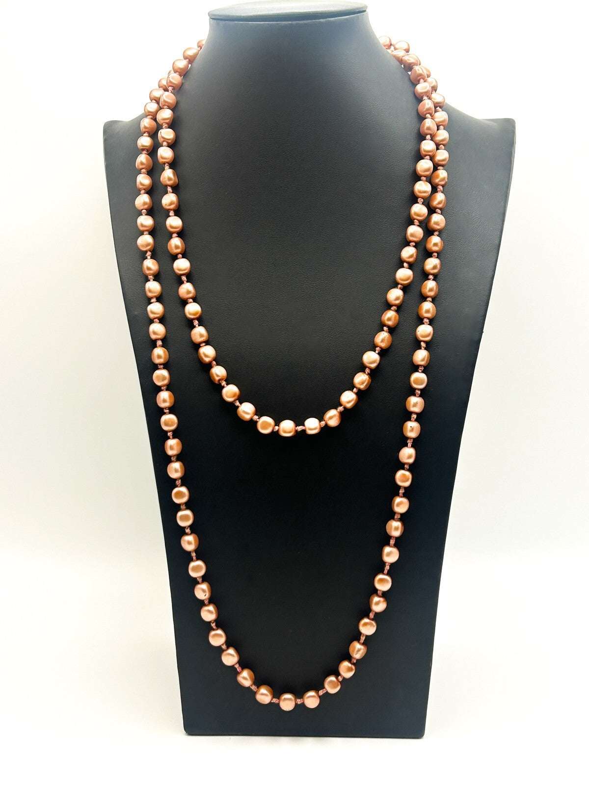 Vintage Dusky Rose Pink Glass Faux Pearl Necklace – Hand Knotted