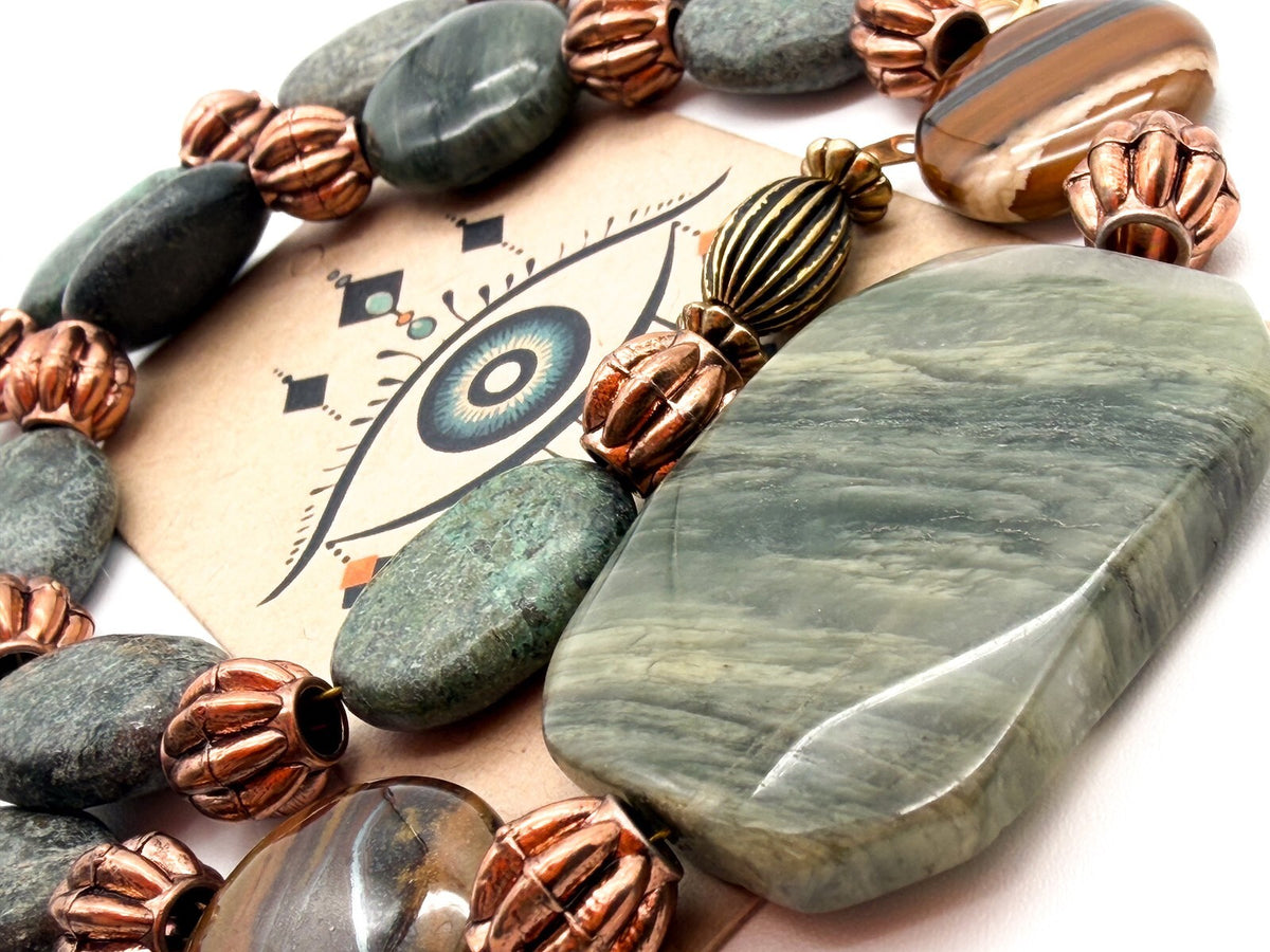 Boho Green Jasper Necklace Faceted Centrepiece Mixed Bead Statement