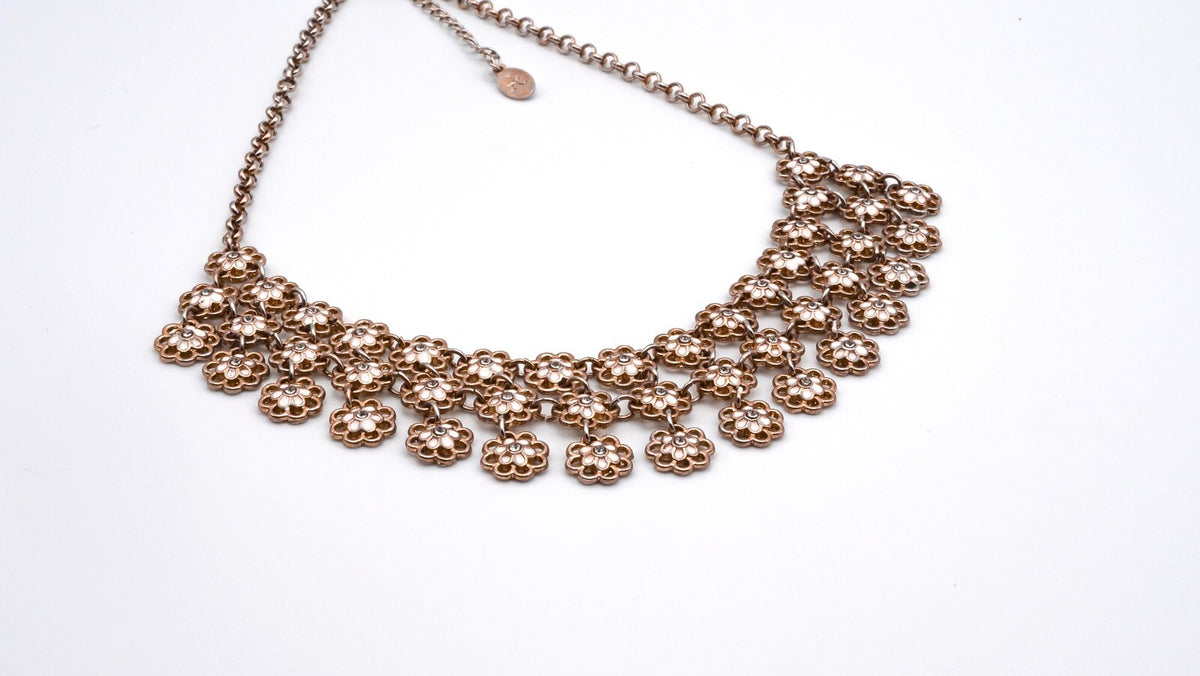Triple Gold Tone Daisy Chain Necklace - Flower Floral Linked