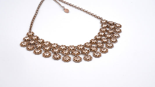 Triple Gold Tone Daisy Chain Necklace - Flower Floral Linked