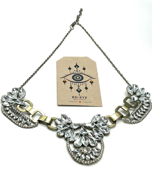Gold-Tone Statement Necklace with Glass Rhinestones – 19in