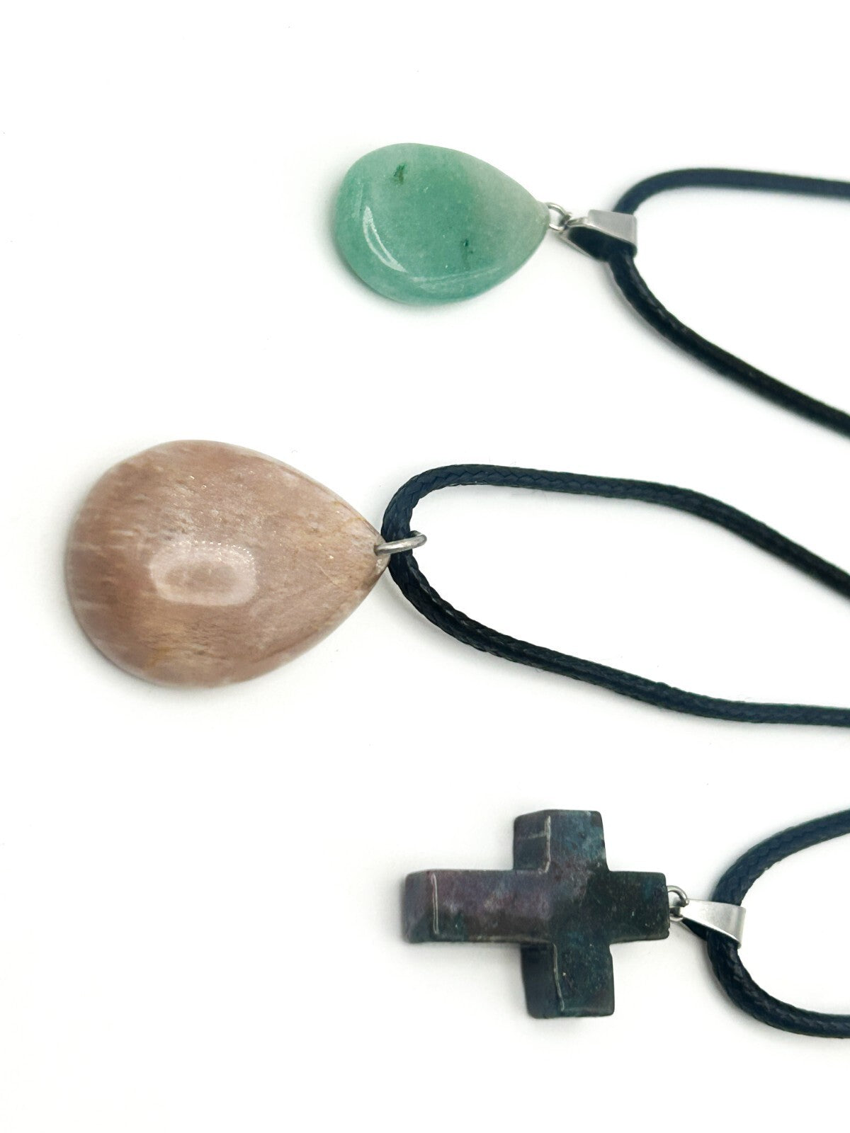 Gemstone Pendant Cord Necklace Bundle – Aventurine, Pink-Peach Stone