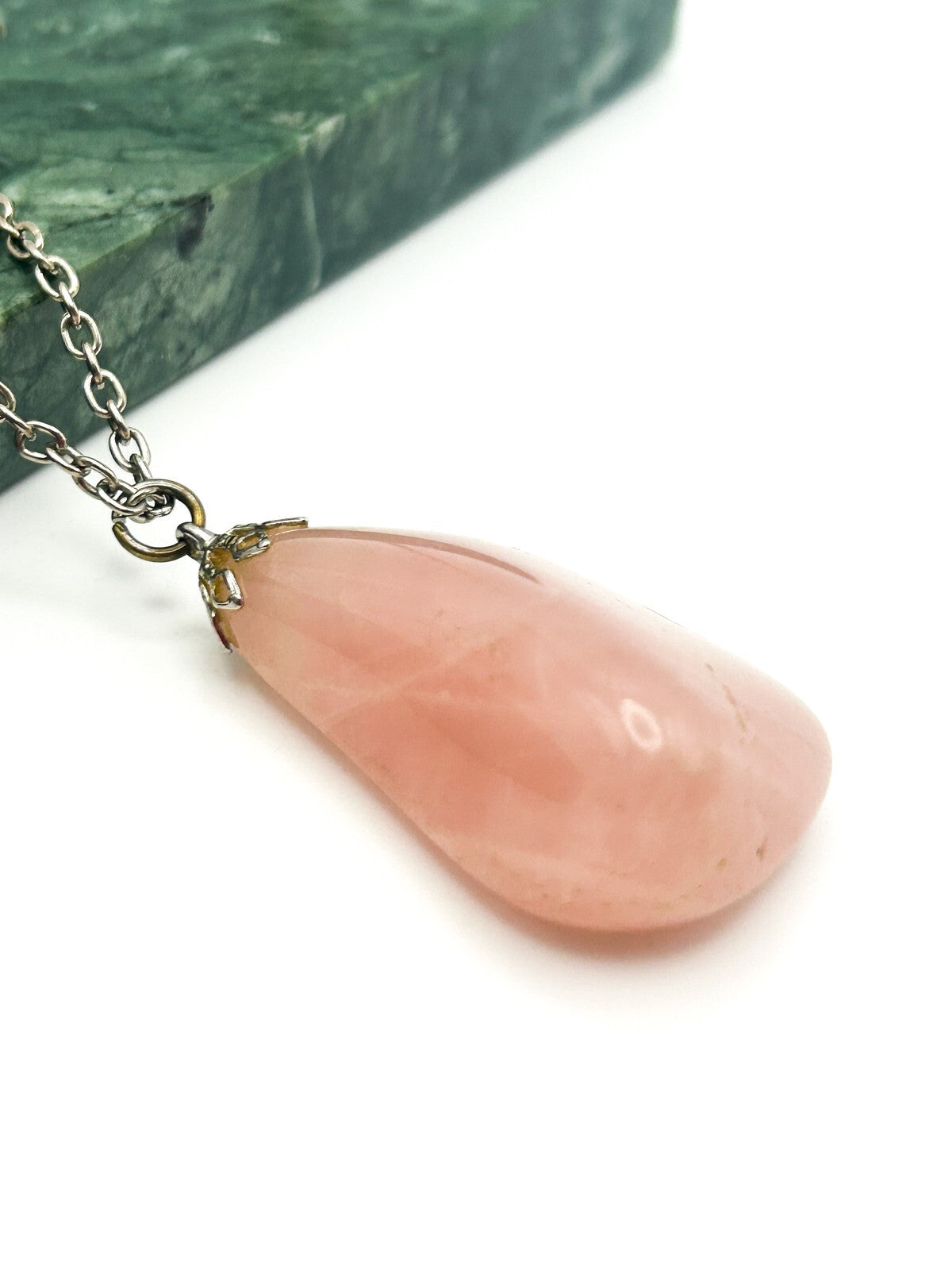 Vintage Rose Quartz Necklace Large Nugget Pendant Pink Crystal Chunky Stone