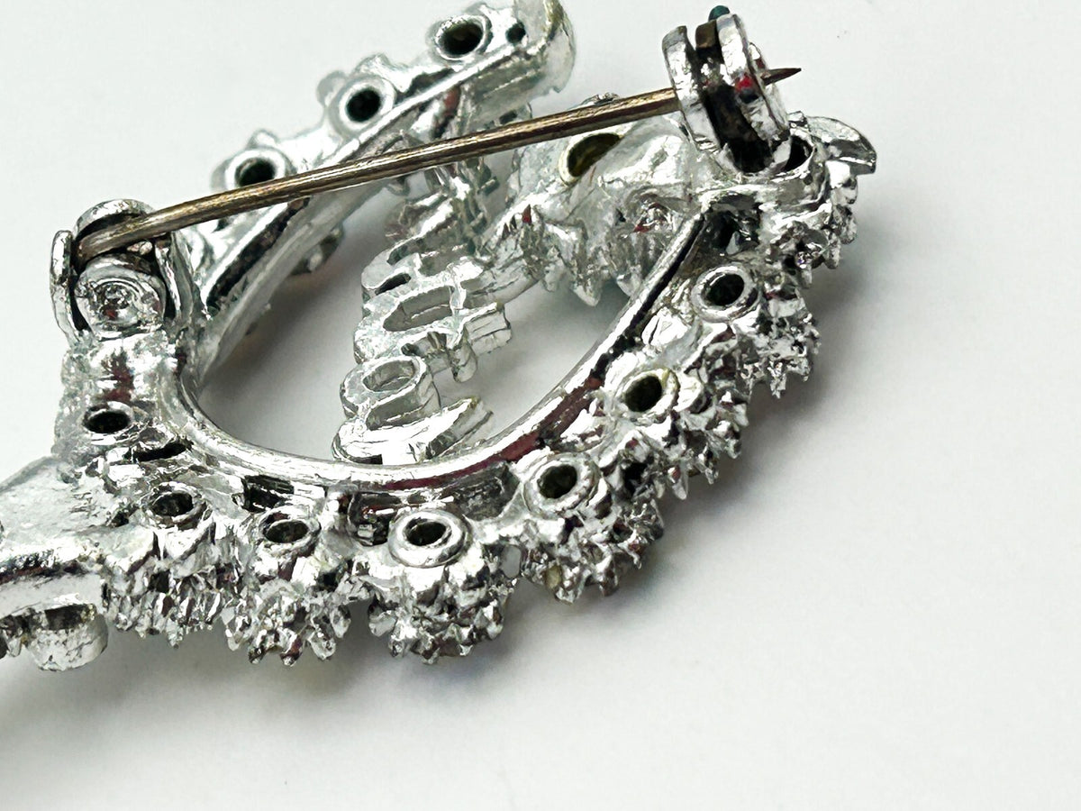 Mother Brooch Aurora Borealis Rhinestone Silver Tone Turquoise Pin