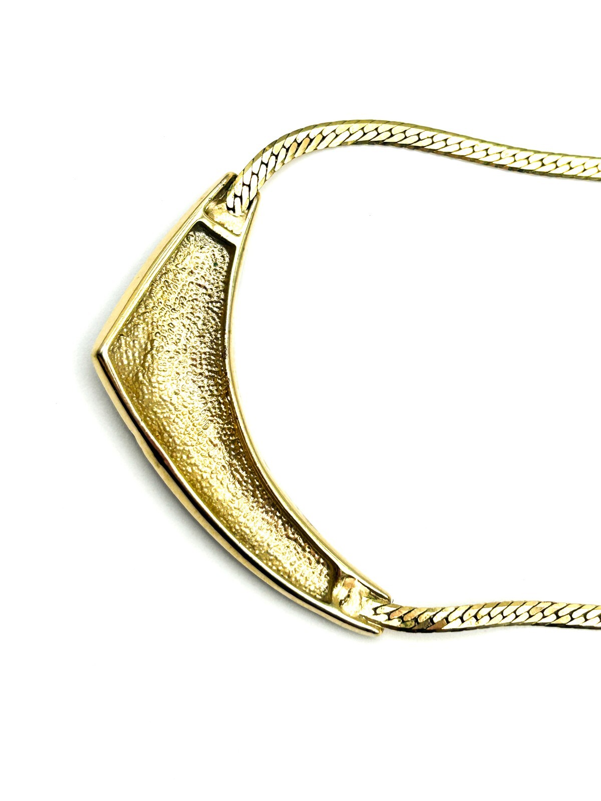 Vintage 80s Gold Tone Herringbone Necklace Black Enamel Curve Statement 17”