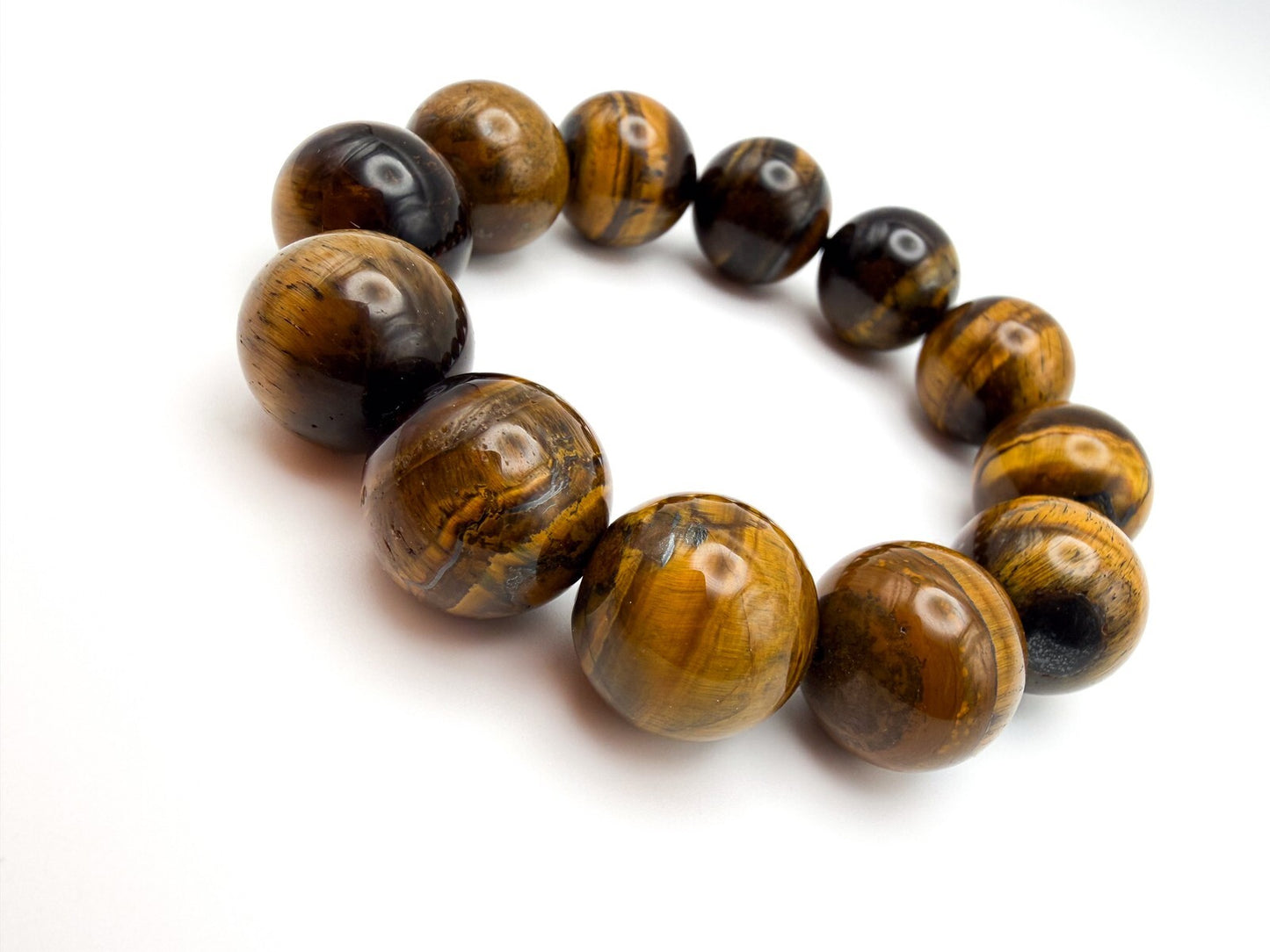 Tiger’s Eye Chunky Beaded Stretch Bracelet - Gold Gemstone Boho