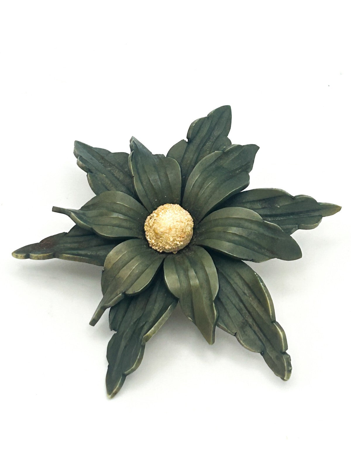 Bakelite 1930s Art Deco Green Flower Brooch Carved Floral Statement