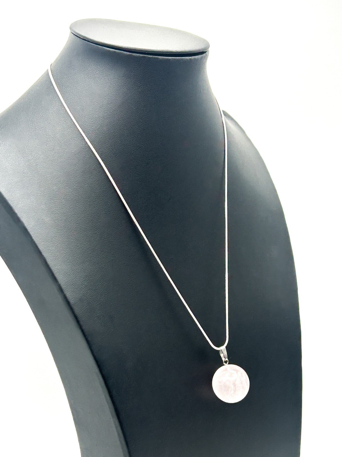 Rose Quartz Sphere Pendant Necklace on Silver Tone Snake Chain Semi Precious Gem