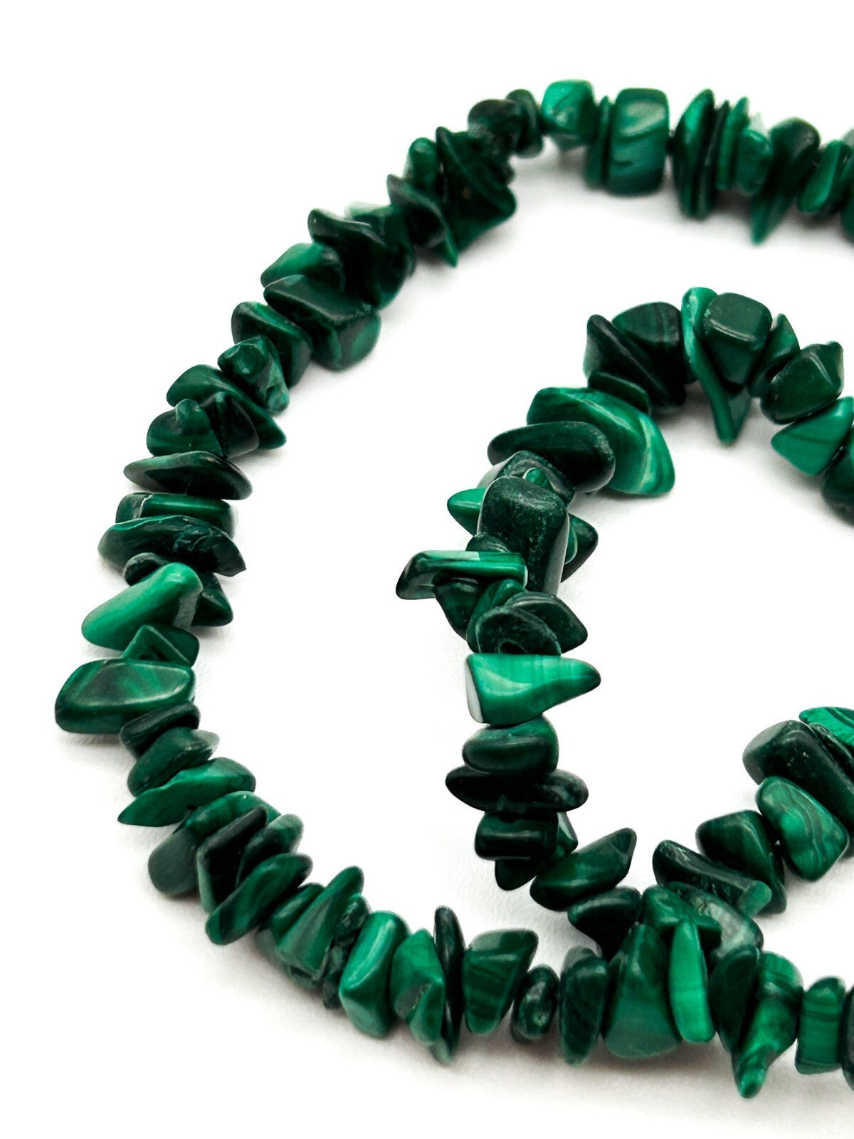 Vintage Malachite Chip Bead Choker Necklace Green Stone Natural Boho Polished