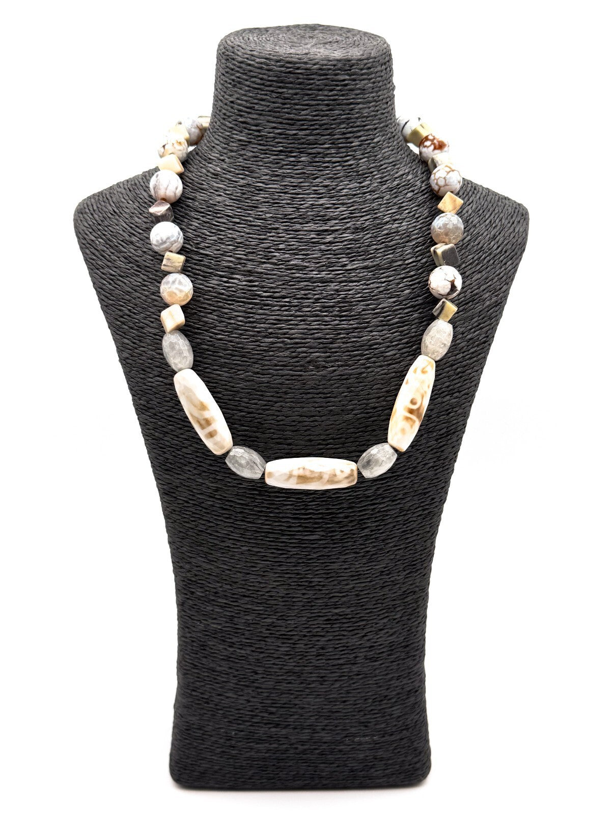 Chunky Gemstone Necklace Agate Jasper Quartz Dzi 9-eye Beads Toggle 22”