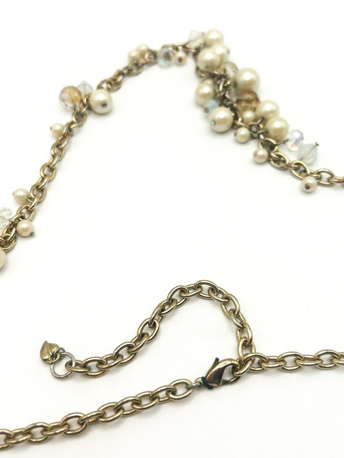 Carolee Gold Tone Faux Pearl Cluster Necklace Long Chain AB Crystal 33” Signed