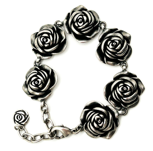 Miglio Silver Plated Rose Link Bracelet Statement Floral Bracelet