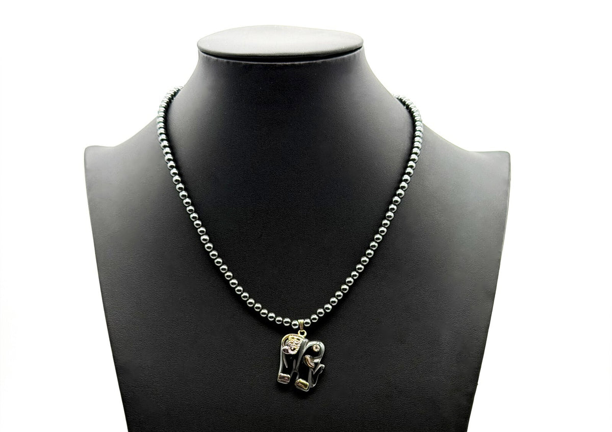 Hematite Bead Necklace with Elephant Pendant – 16.5”