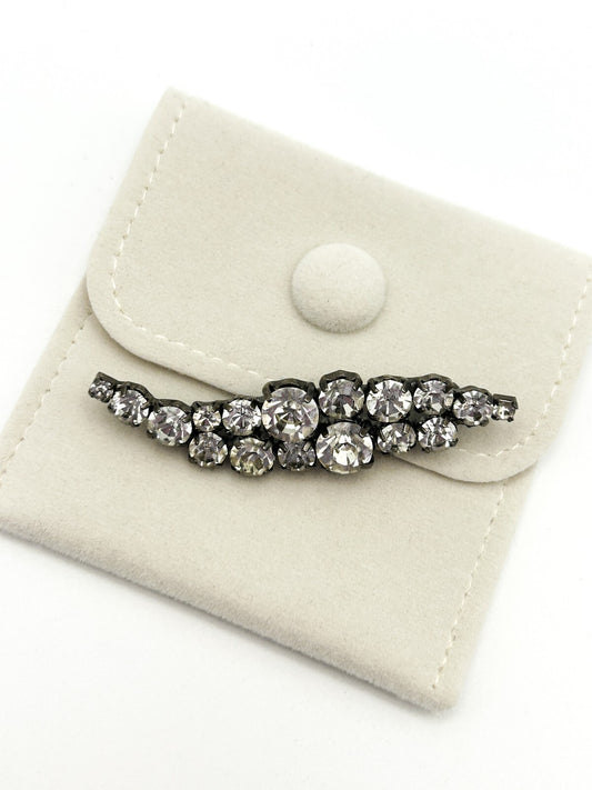 Vintage Rhinestone Bar Brooch Curved Pin Minimal Classic