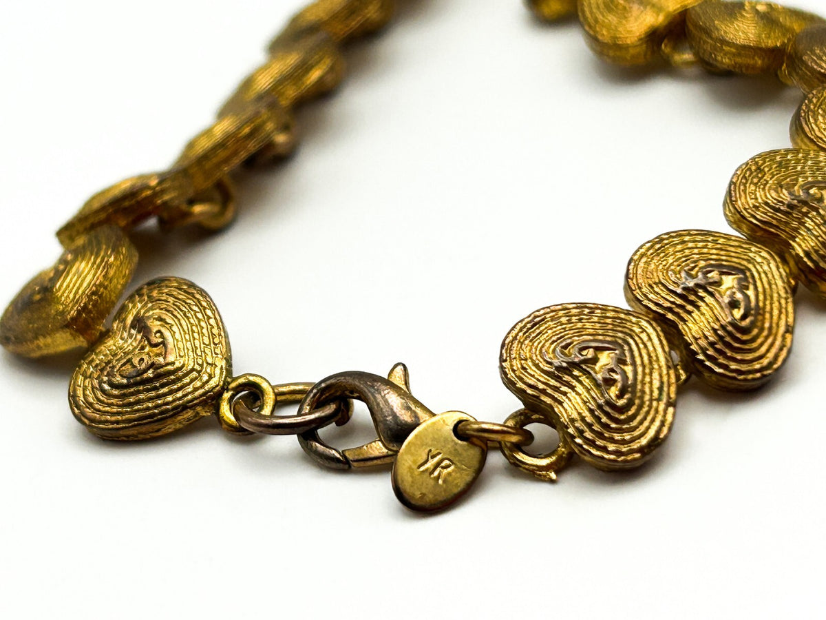 Vintage Yves Rocher Love Heart Necklace Gold Tone Articulated Link Statement 18”