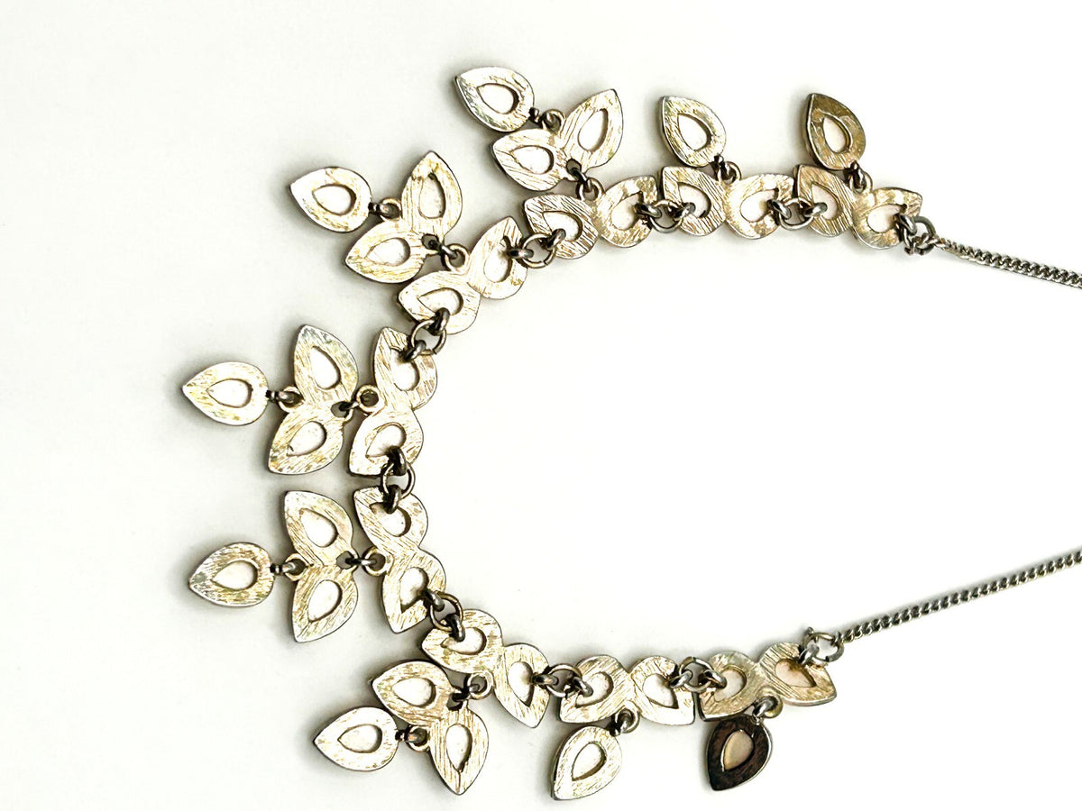 Accessorize Faceted Teardrop Statement Necklace – Champagne Acrylic Leaf Design