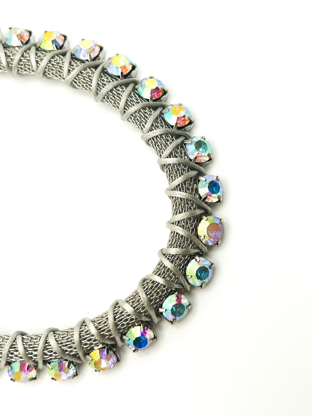 FREEDOM (Topshop) Silver Tone Mesh Rhinestone Collar Necklace – 18”