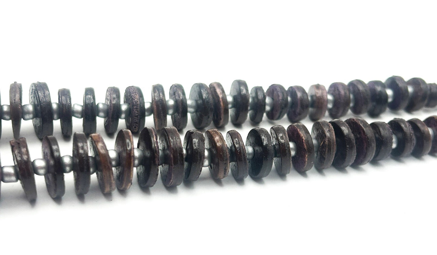 Vintage Graduated Purple and Brown Wood Disc Necklace