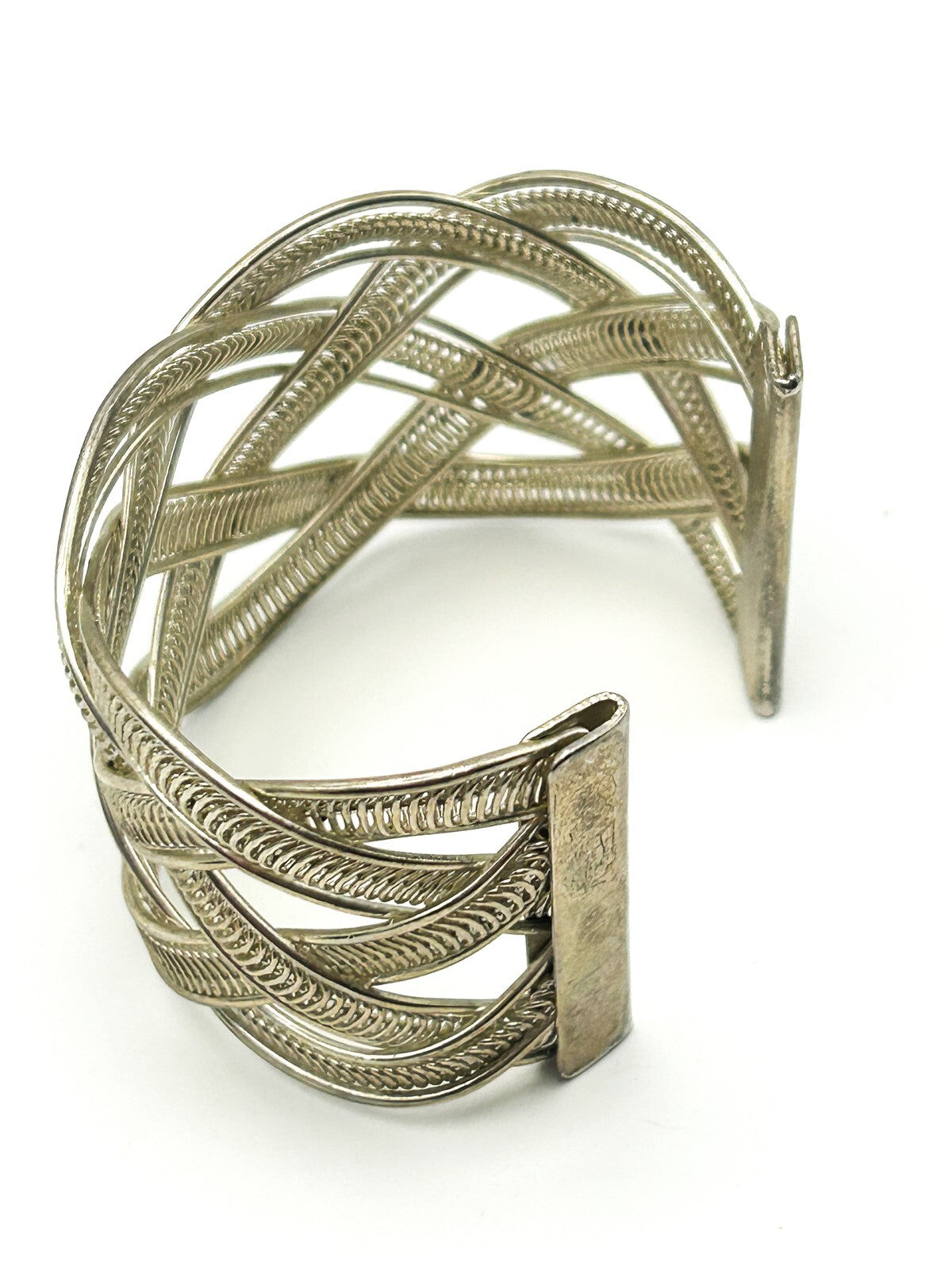 Chunky Woven Silver Cuff Bracelet Statement Braided Adjustable Bangle