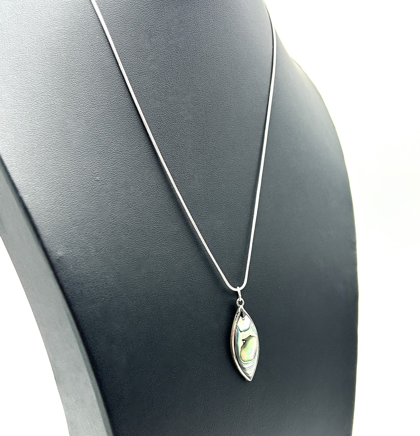 Paua Abalone Shell Marquis Pendant Necklace in Alpaca Silver