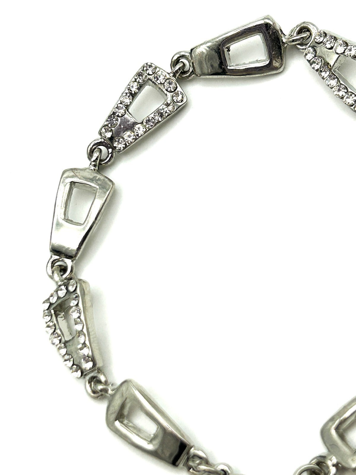Silver Tone Diamanté Panel Link Bracelet 7” with Extender