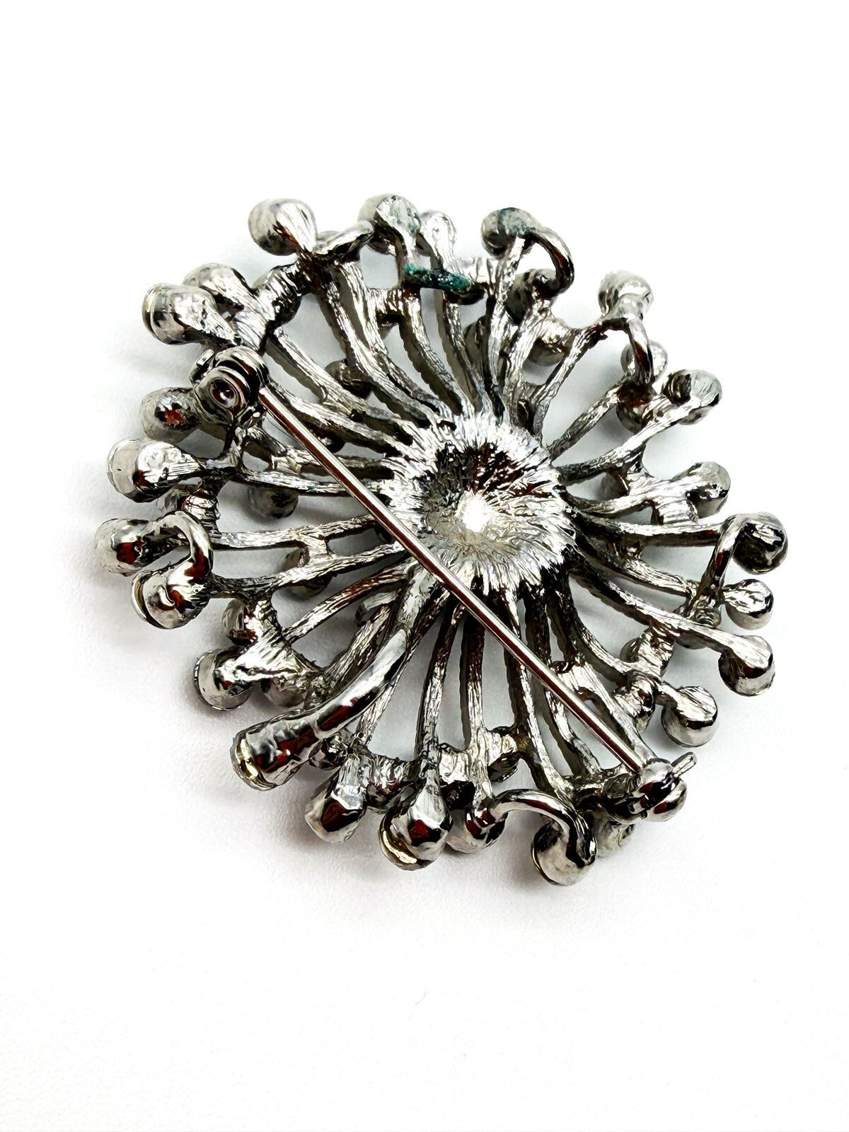 Vintage Rhinestone Starburst Pendant Brooch Silver Tone Crystal Spray Pin 5cm