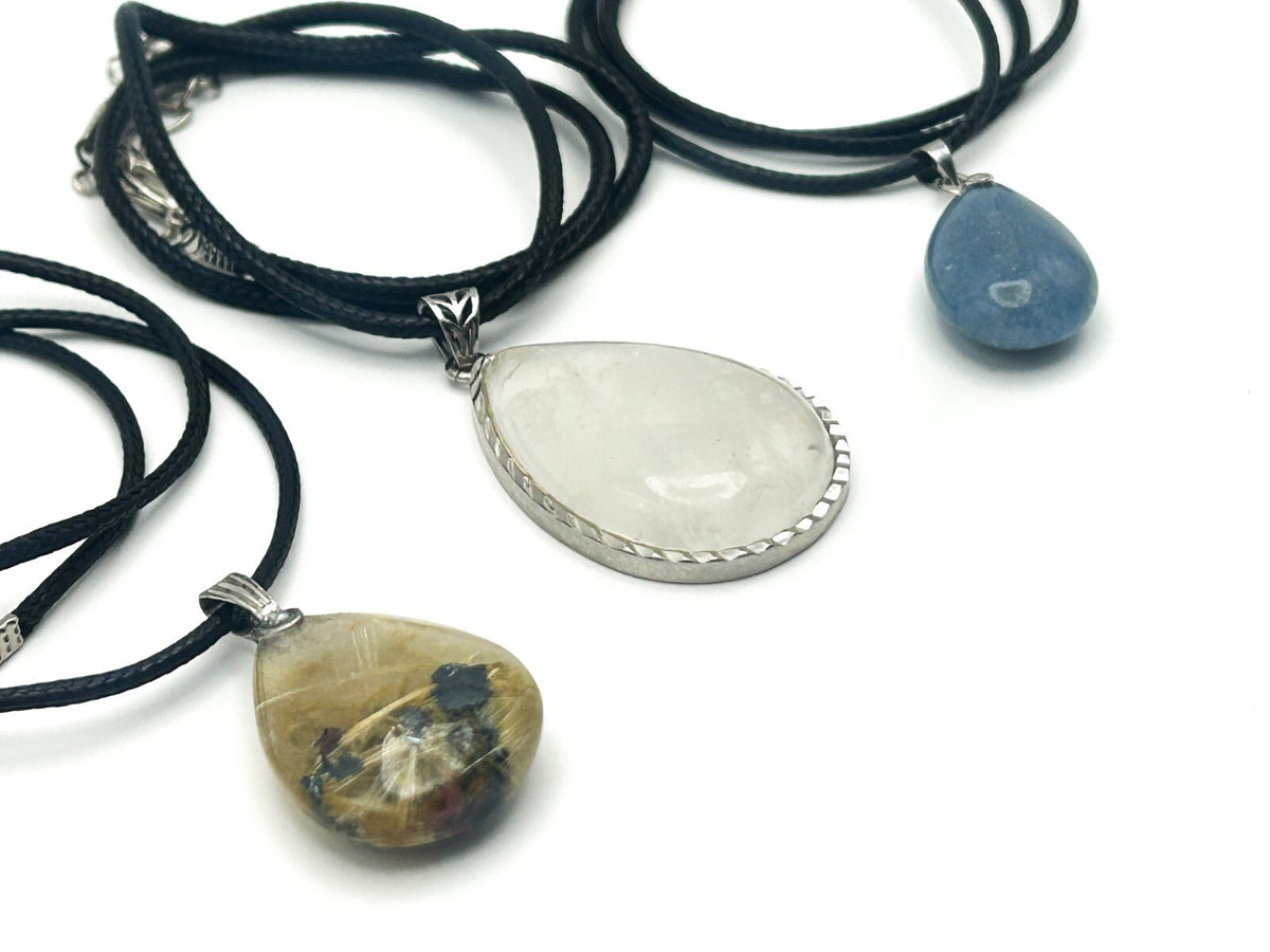 Gemstone Pendant Necklace Bundle – Quartz, Rutilated Citrine, Blue aventurine