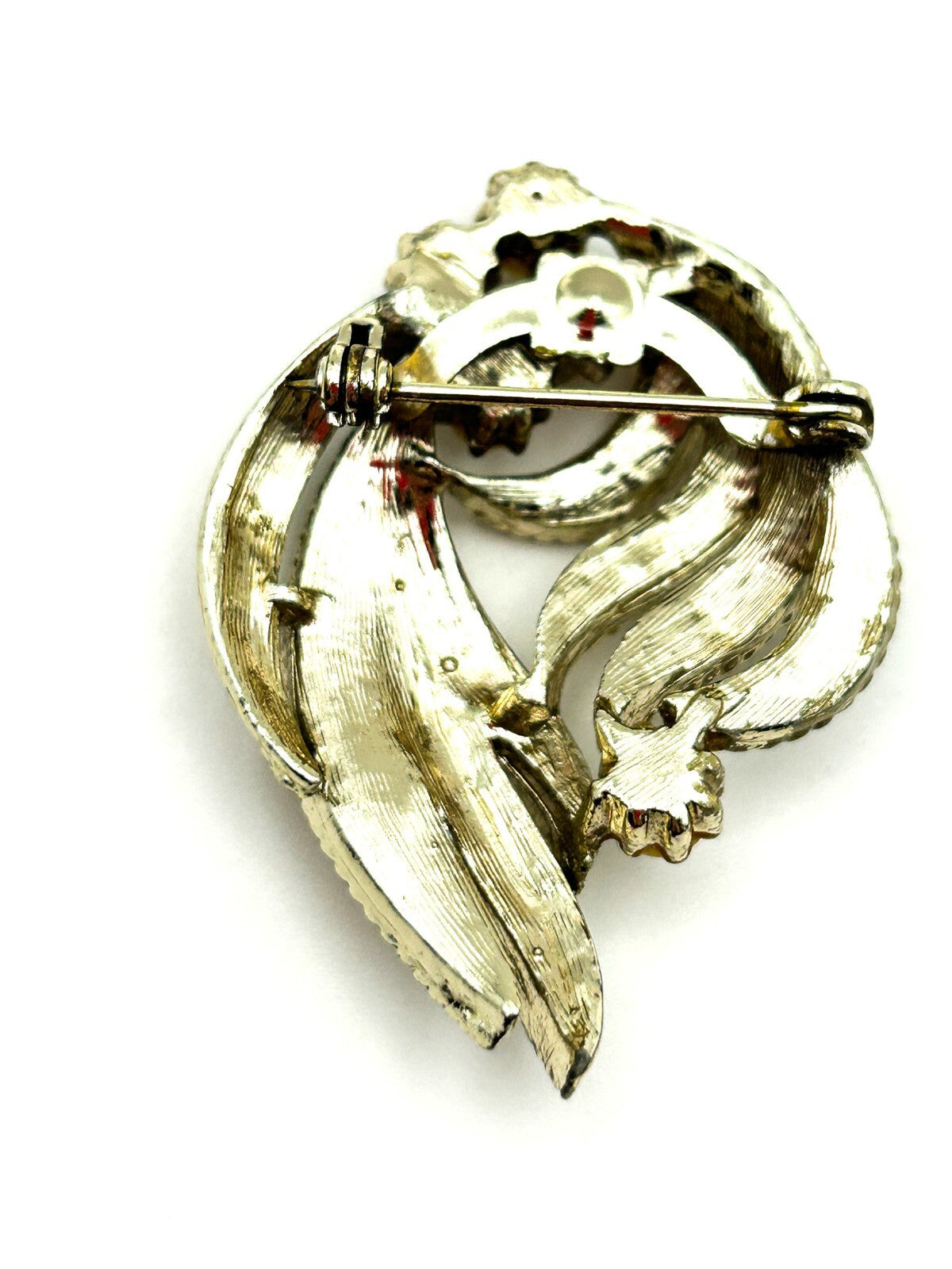 Vintage Gold Tone Faux Pearl Textured Art Nouveau Style Abstract Brooch