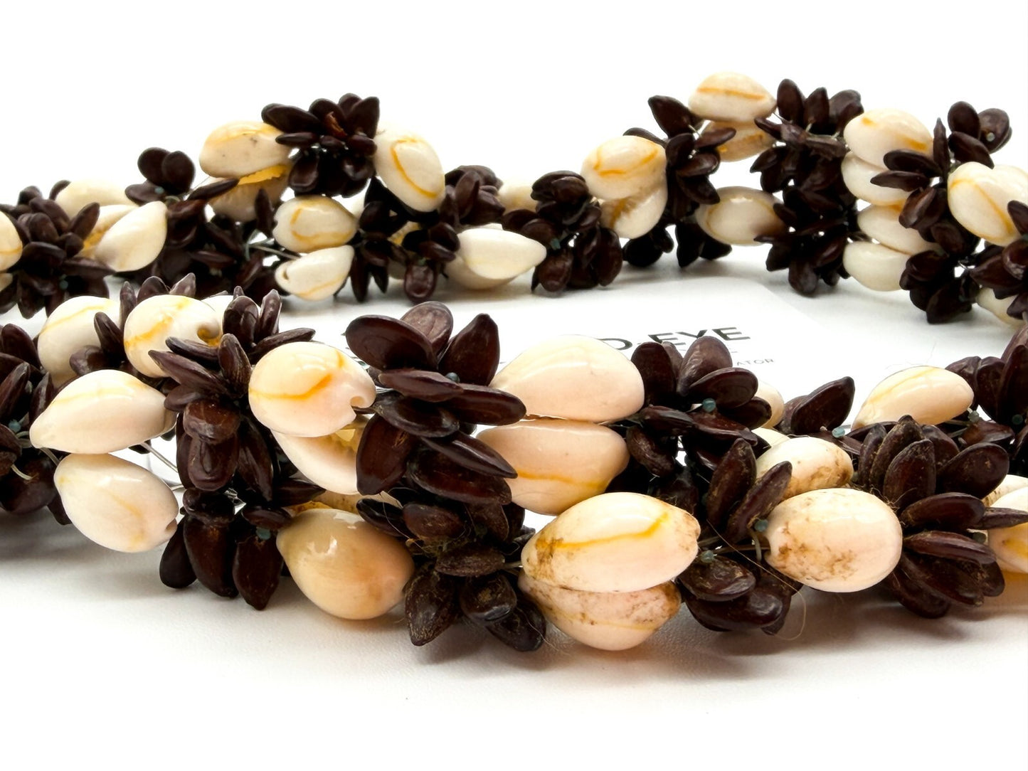 Cowrie Shell Koa Seed Cluster Necklace Boho Tribal Tropical Statement Natural
