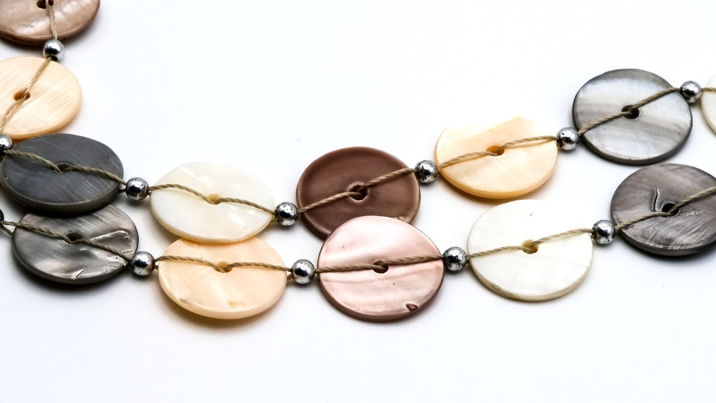 Mother of Pearl Pastel Button Disc Necklace – Pink, Cream & Grey 18.5”
