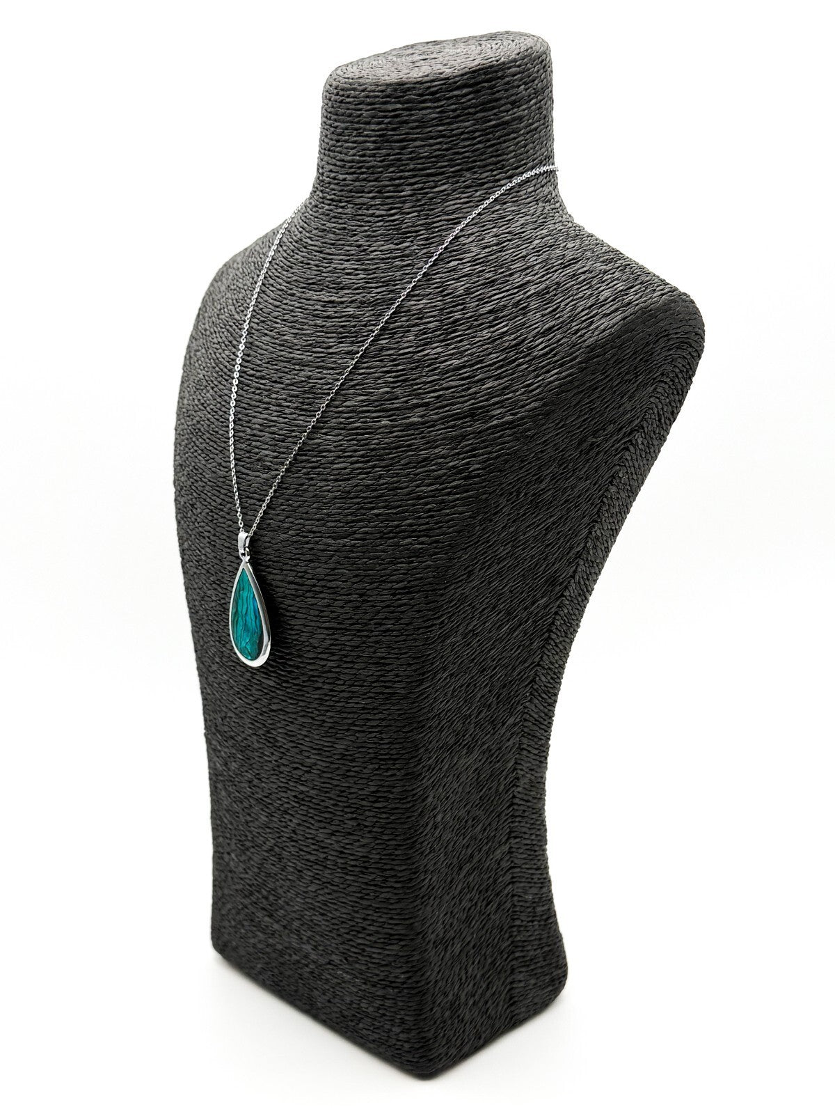 Abalone Shell Teardrop Pendant Necklace Silver Tone 18 Inch Dainty Blue Green