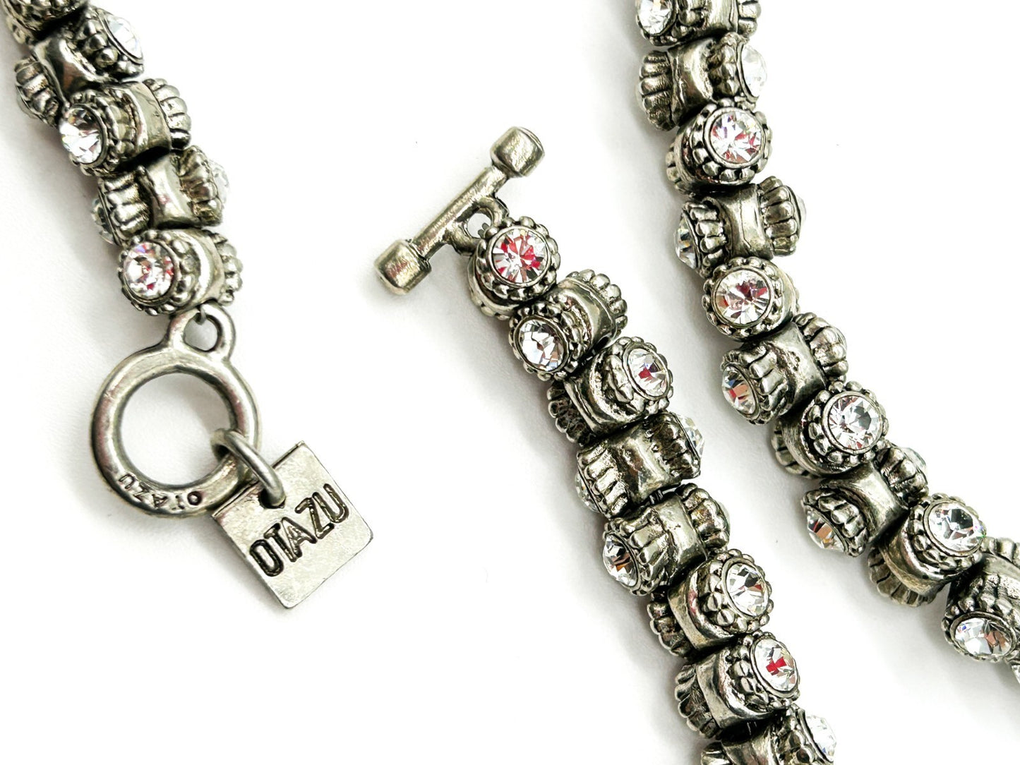 Roderigo Otazu Swarovski Crystal Silver Tone Barrel Choker Statement Necklace