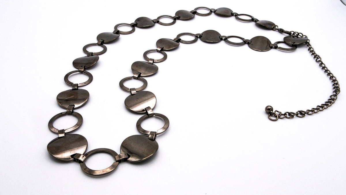 Gunmetal Disc & Hoop Statement Necklace