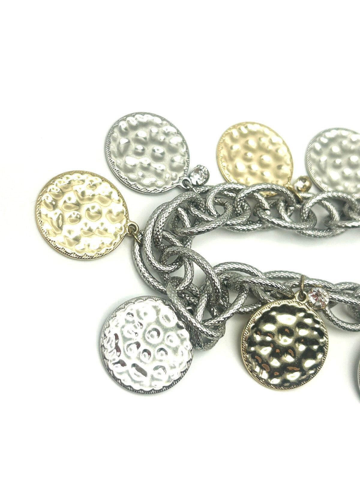 M&S Silver & Gold Tone Hammered Coin Charm Statement Necklace