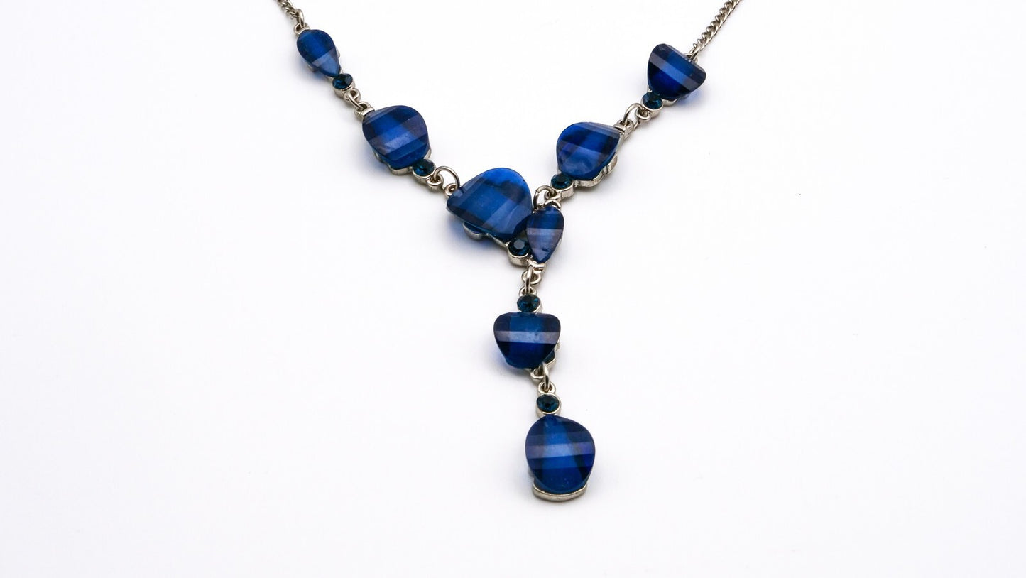 Blue Lustre Drop Y Necklace Articulated Dainty