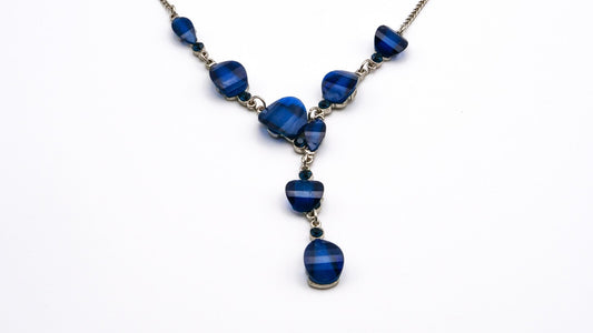 Blue Lustre Drop Y Necklace Articulated Dainty