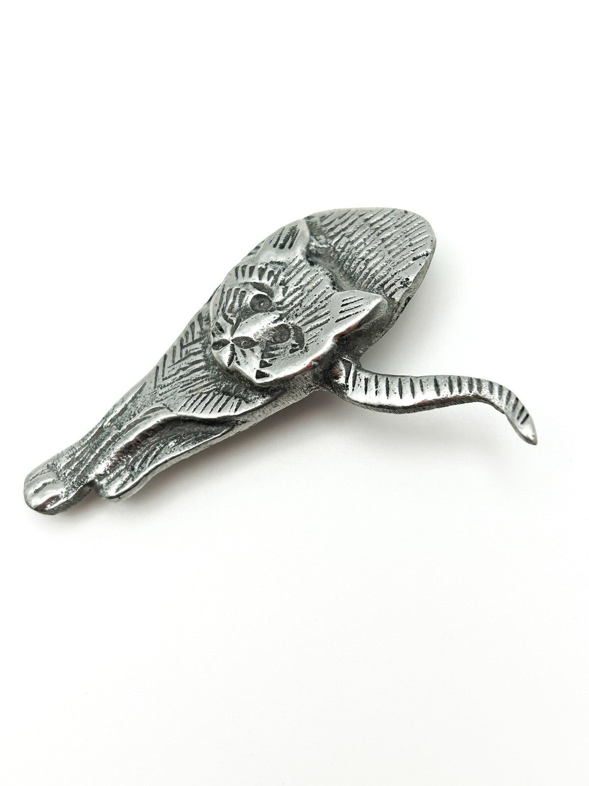 Vintage Silver Tone Prowling Cat Brooch