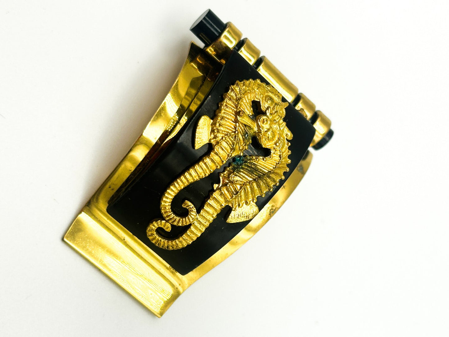 Vintage Shoe Dress Clips Art Deco Jean Painlevé Seahorse Black Gold Pair 1930s