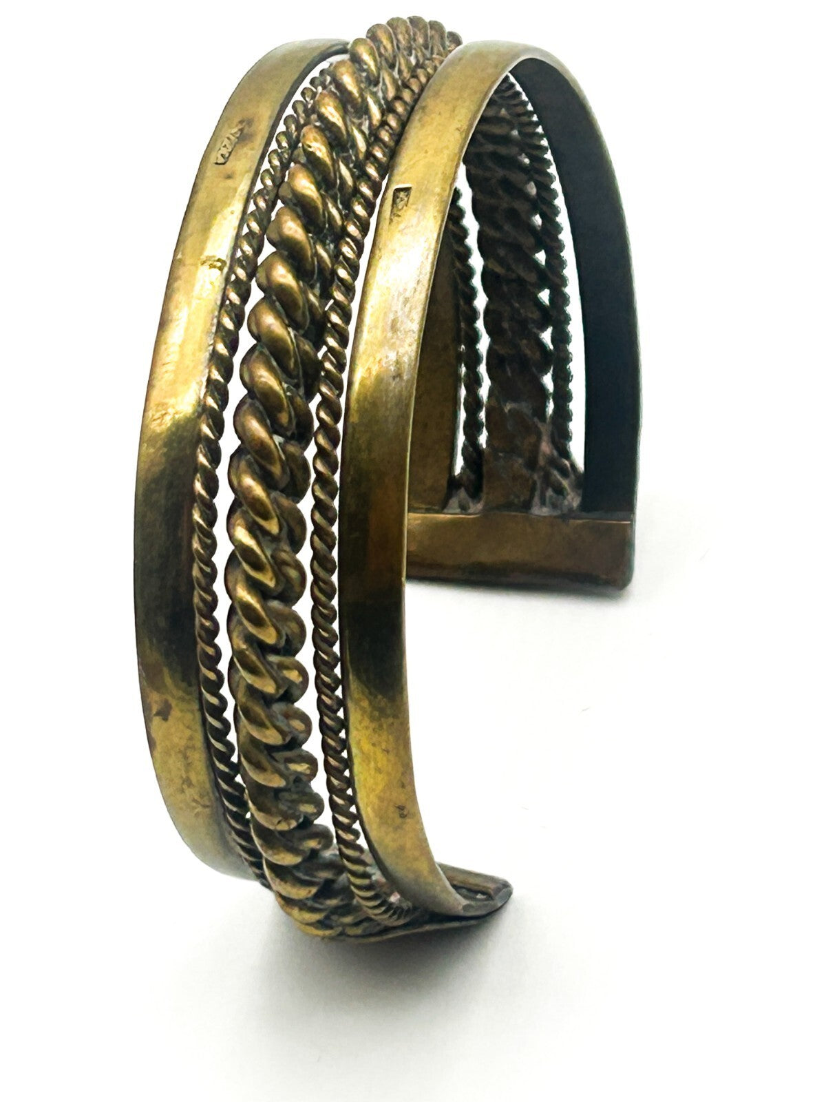 Vintage Bedouin Brass Cuff Bracelet Sinai Bohemian Rope Statement Bangle
