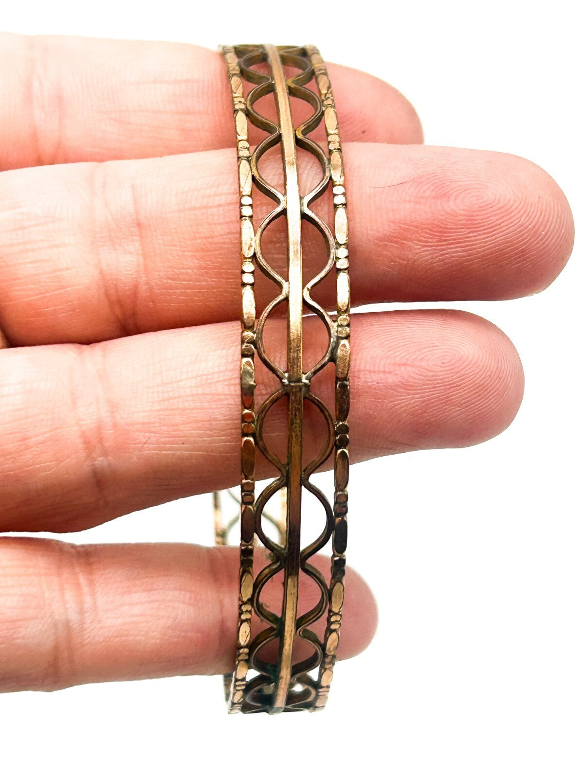 Antique Rolled Gold Openwork Bangle Art Deco Geometric Hallmarked 7cm