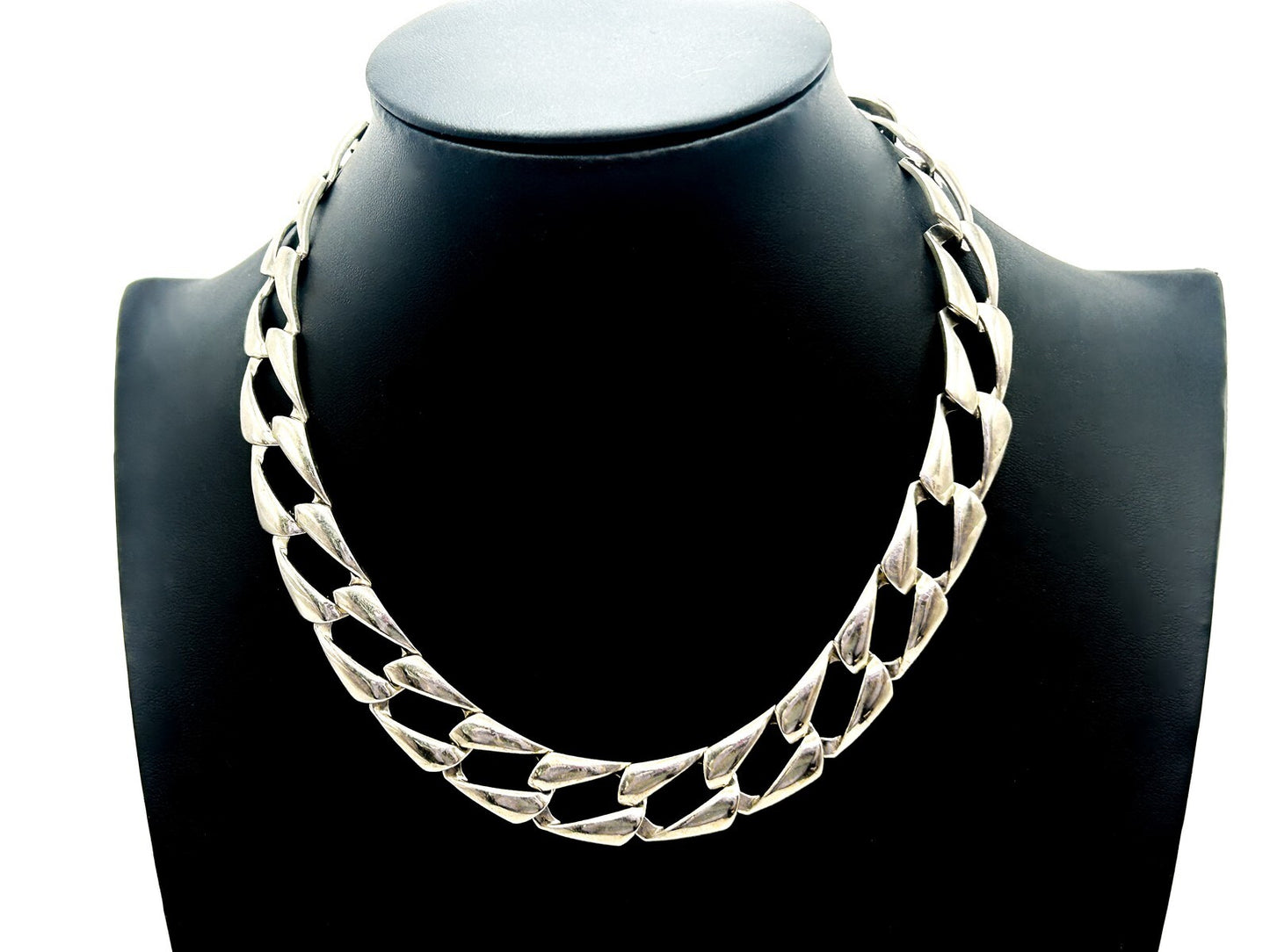 Silver Tone Chunky Flat Curb Chain Necklace – Wide Statement Link