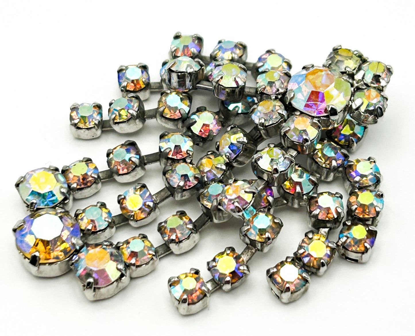 AB Crystal Rhinestone Waterfall Pendant Starburst Drop Vintage Style 5.5cm