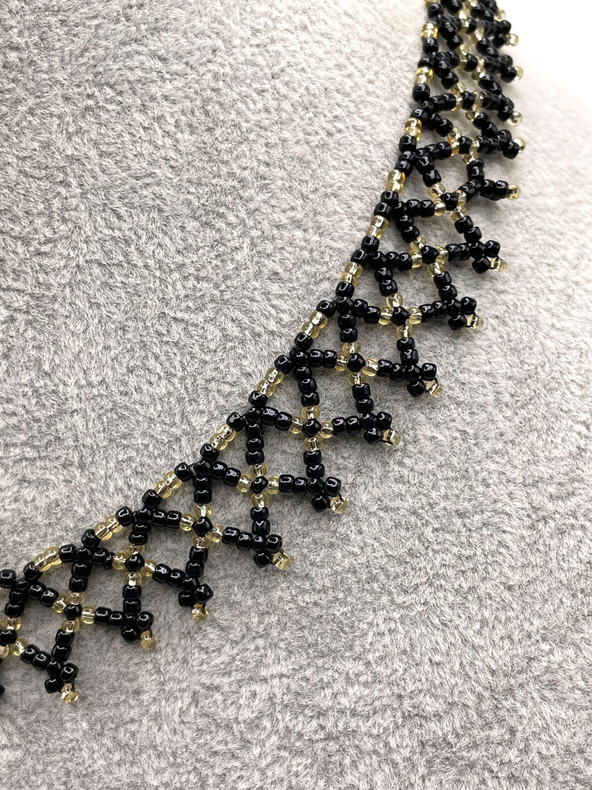 Black & Gold Seed Bead Collar Necklace Gothic Woven Dainty Handmade Artisan