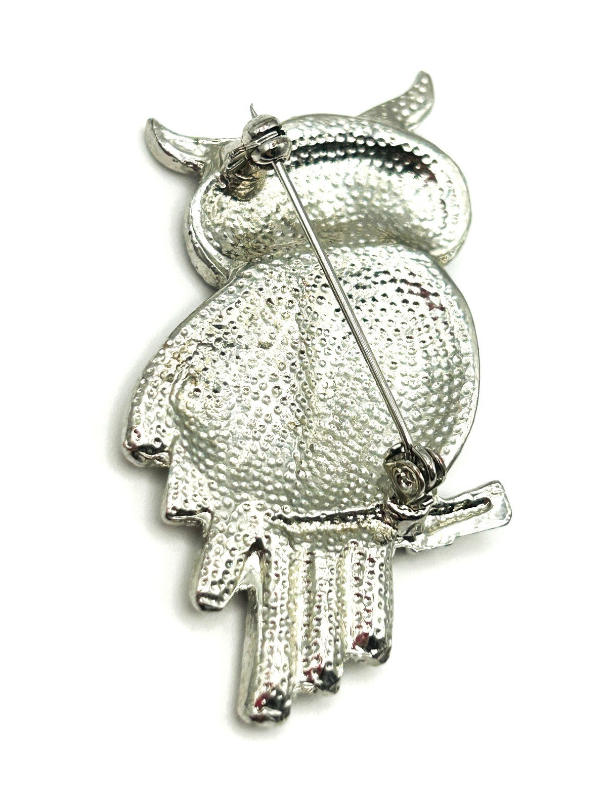 Vintage Rhinestone Owl Brooch Silver Tone Bird Pin Pavé Crystal Animal Jewellery