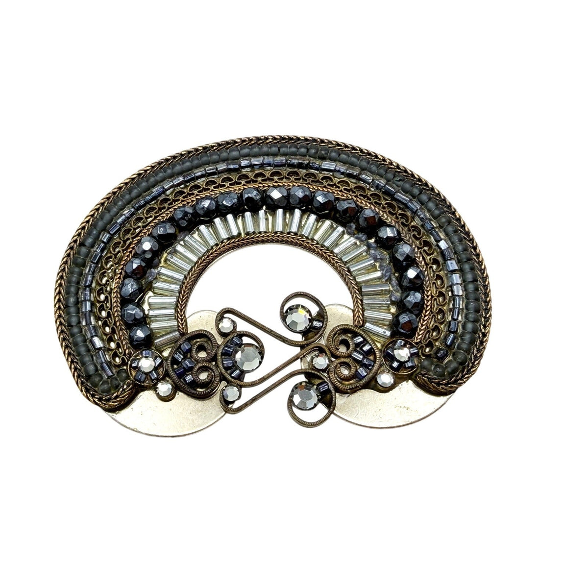 Signed Ayala Bar Brooch Baguette Rhinestone Curved Sconce Filigree Brooch